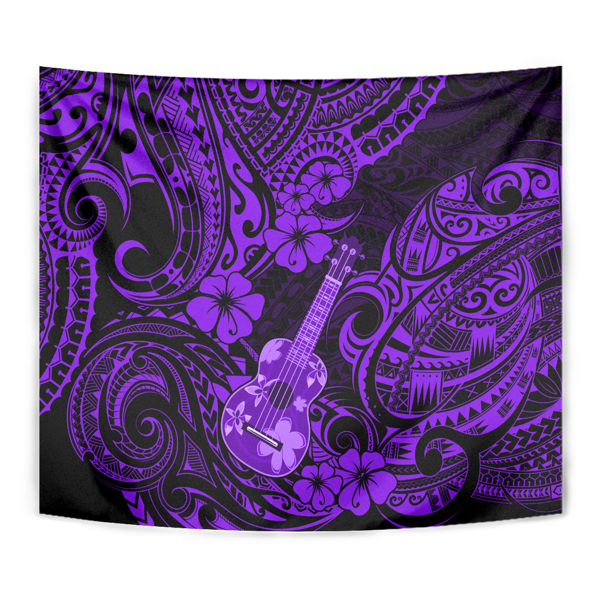 Hawaii Ukulele Tapestry Polynesian Pattern Purple Version - Wonder Print Shop