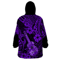 Hawaii Ukulele Wearable Blanket Hoodie Polynesian Pattern Purple Version - Wonder Print Shop
