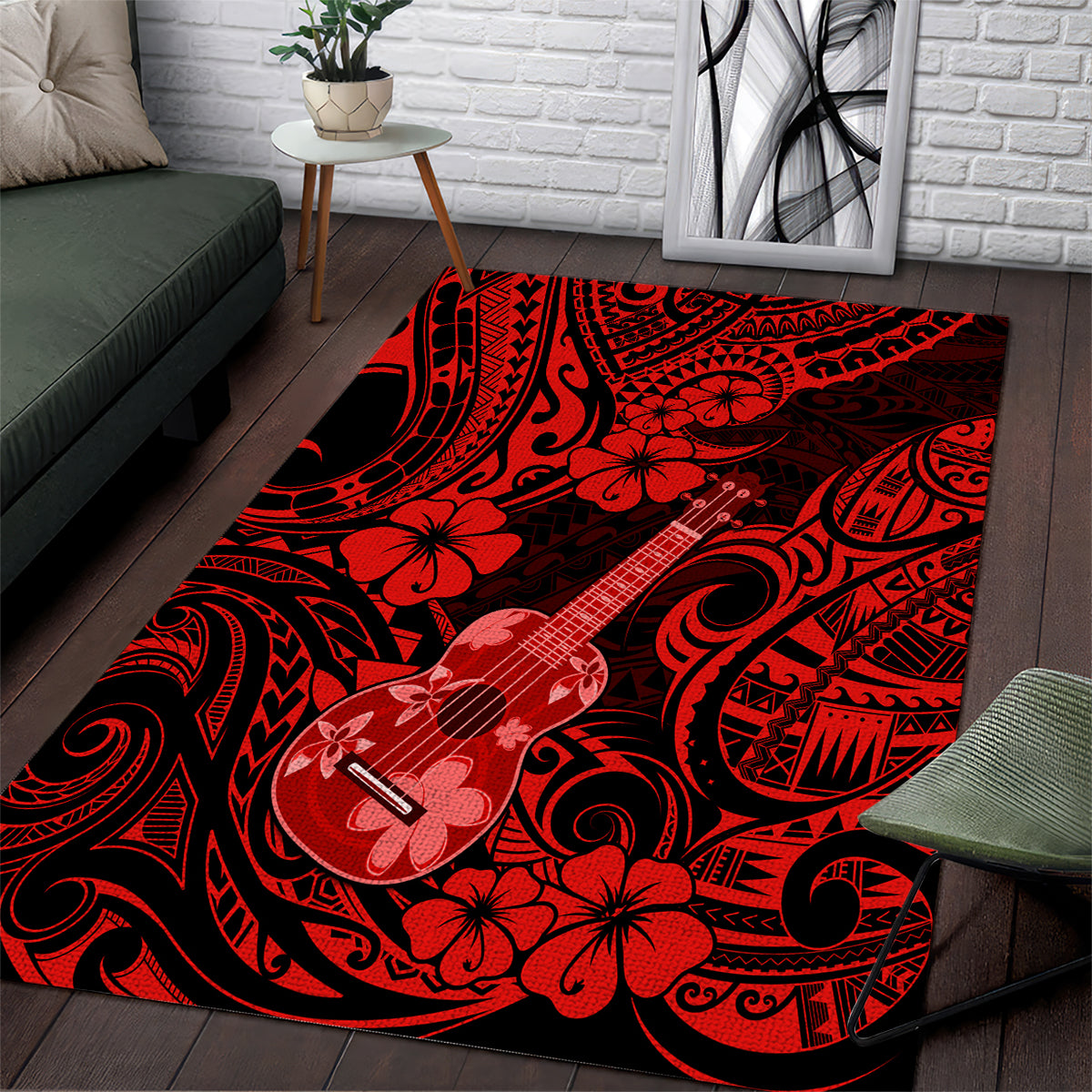 hawaii-ukulele-area-rug-polynesian-pattern-red-version
