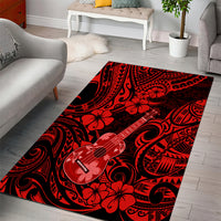Hawaii Ukulele Area Rug Polynesian Pattern Red Version - Wonder Print Shop