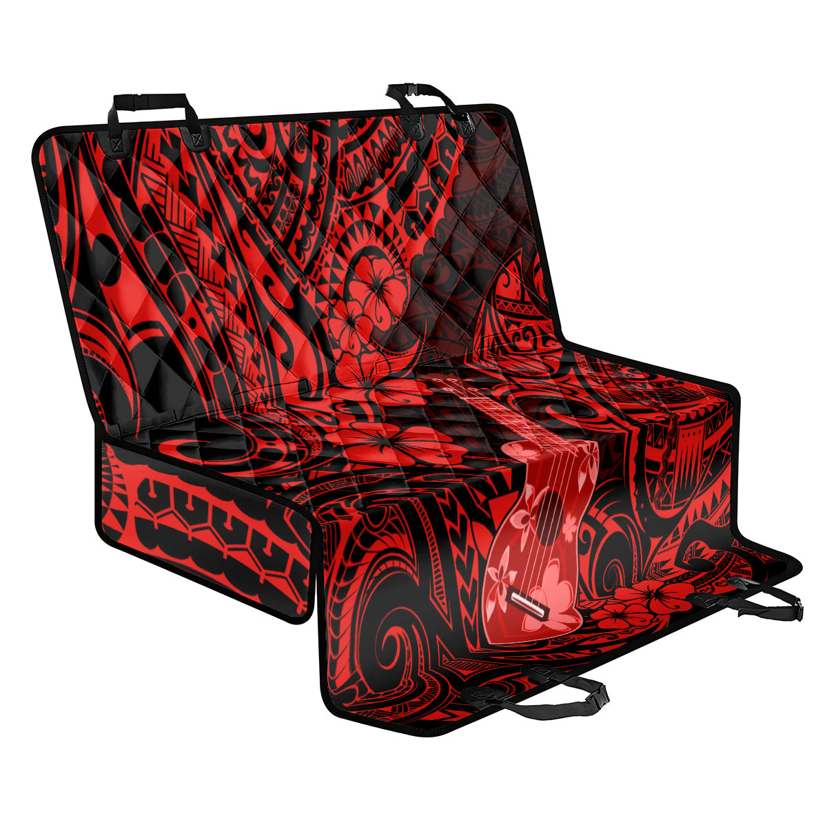 Hawaii Ukulele Back Car Seat Cover Polynesian Pattern Red Version - Wonder Print Shop