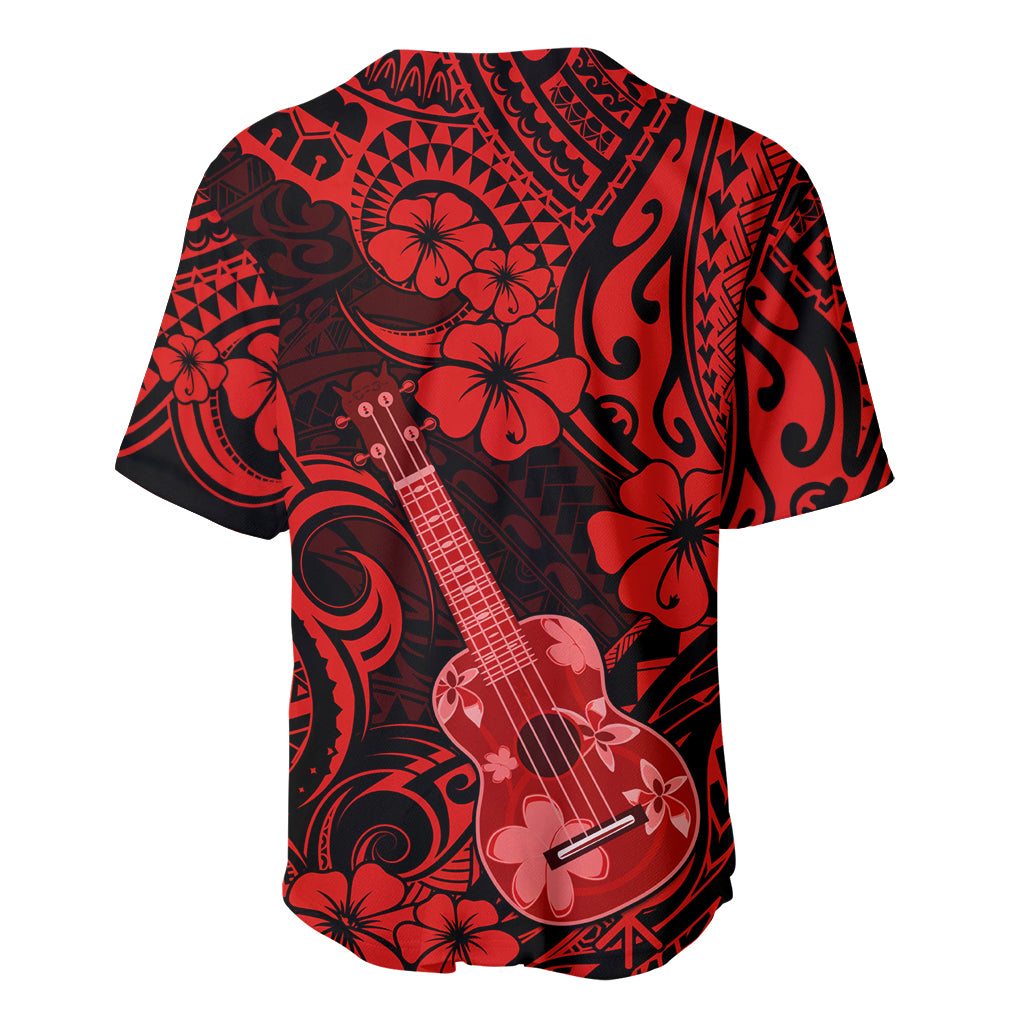 Hawaii Ukulele Baseball Jersey Polynesian Pattern Red Version - Wonder Print Shop