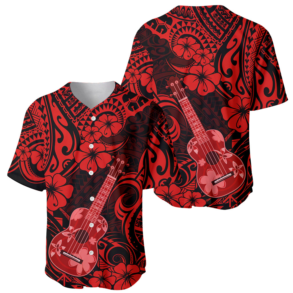 Hawaii Ukulele Baseball Jersey Polynesian Pattern Red Version - Wonder Print Shop