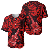 Hawaii Ukulele Baseball Jersey Polynesian Pattern Red Version - Wonder Print Shop