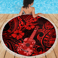 Hawaii Ukulele Beach Blanket Polynesian Pattern Red Version - Wonder Print Shop