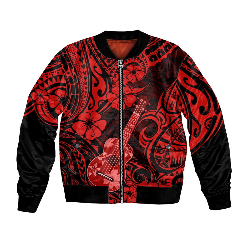 Hawaii Ukulele Bomber Jacket Polynesian Pattern Red Version - Wonder Print Shop