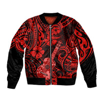 Hawaii Ukulele Bomber Jacket Polynesian Pattern Red Version - Wonder Print Shop