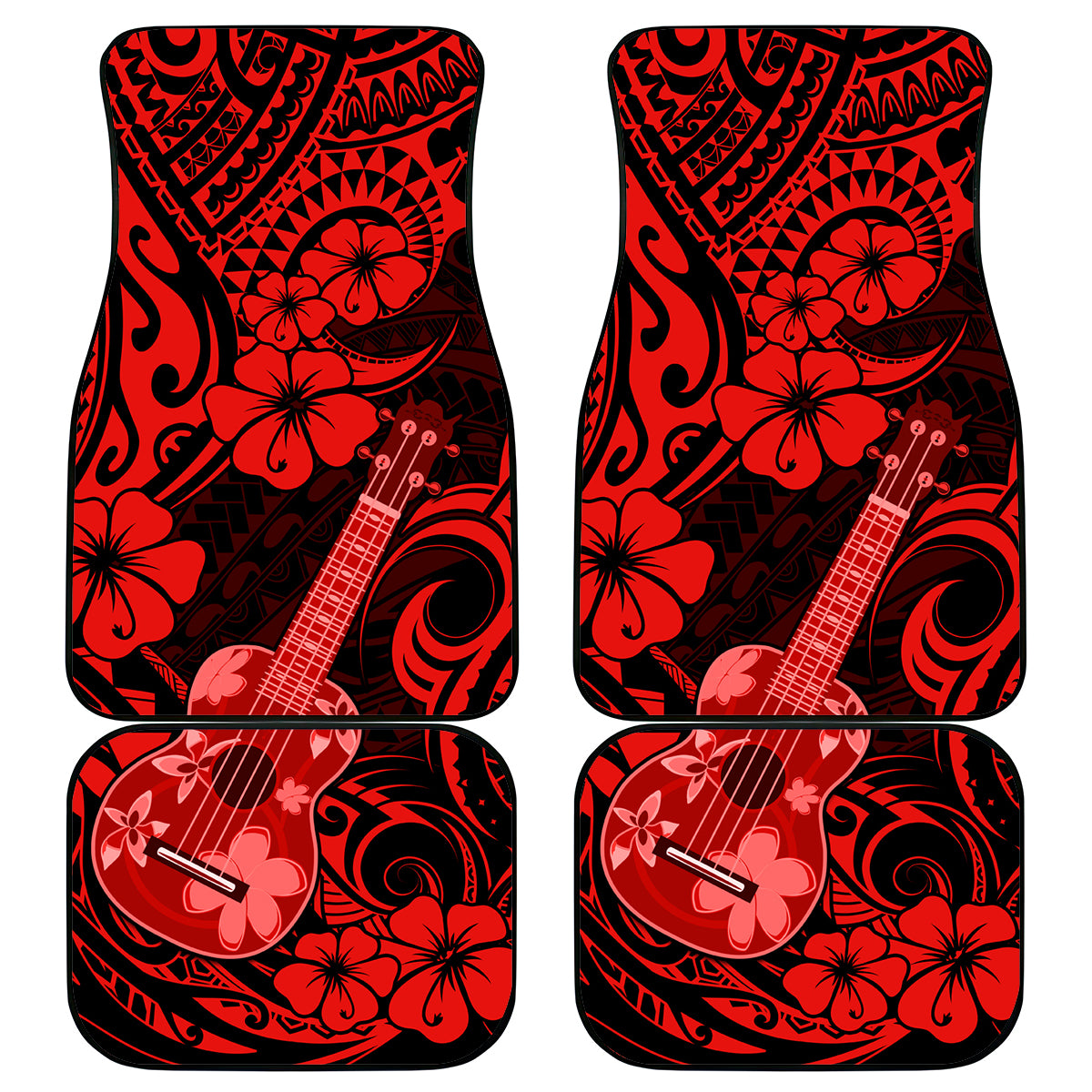 Hawaii Ukulele Car Mats Polynesian Pattern Red Version - Wonder Print Shop