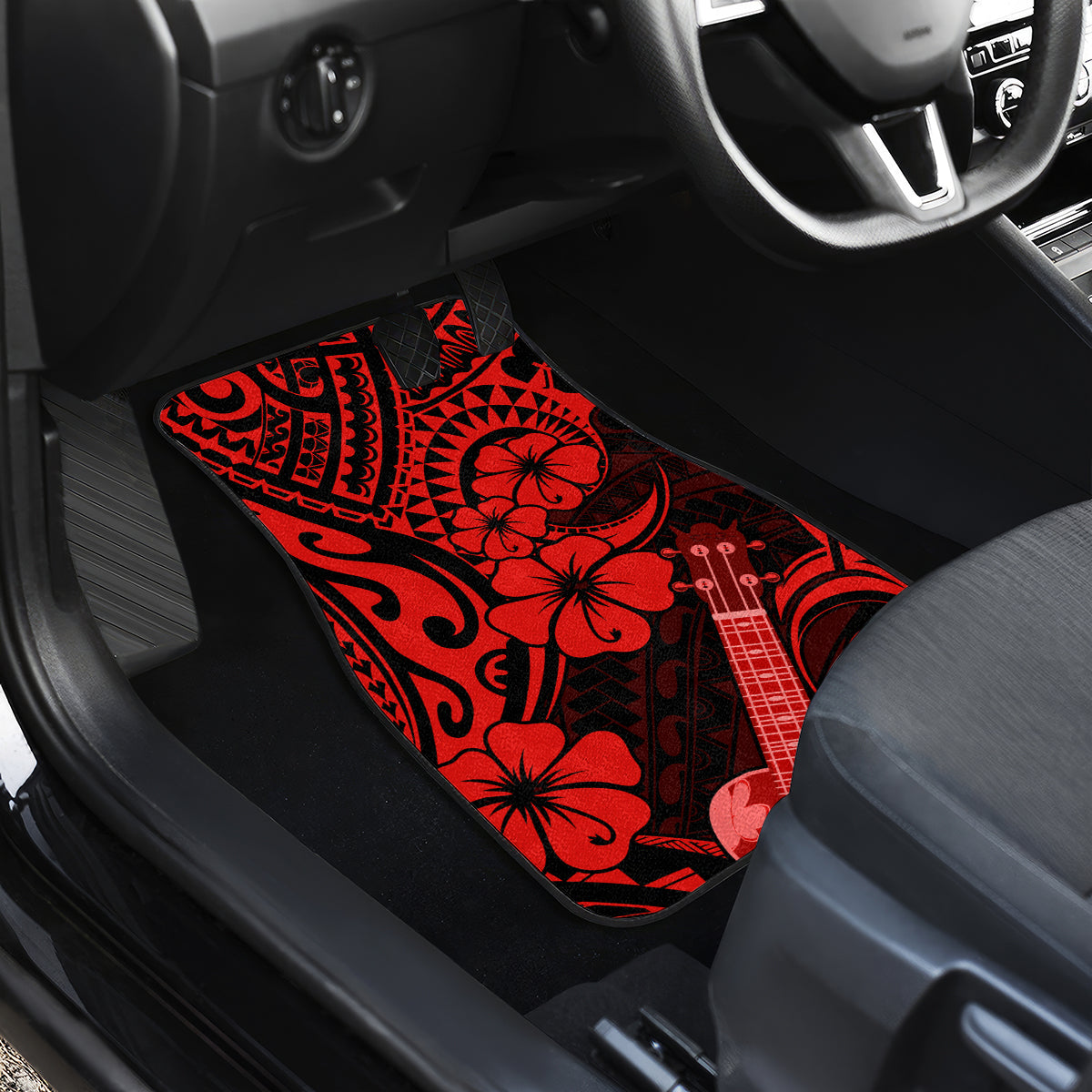 Hawaii Ukulele Car Mats Polynesian Pattern Red Version - Wonder Print Shop