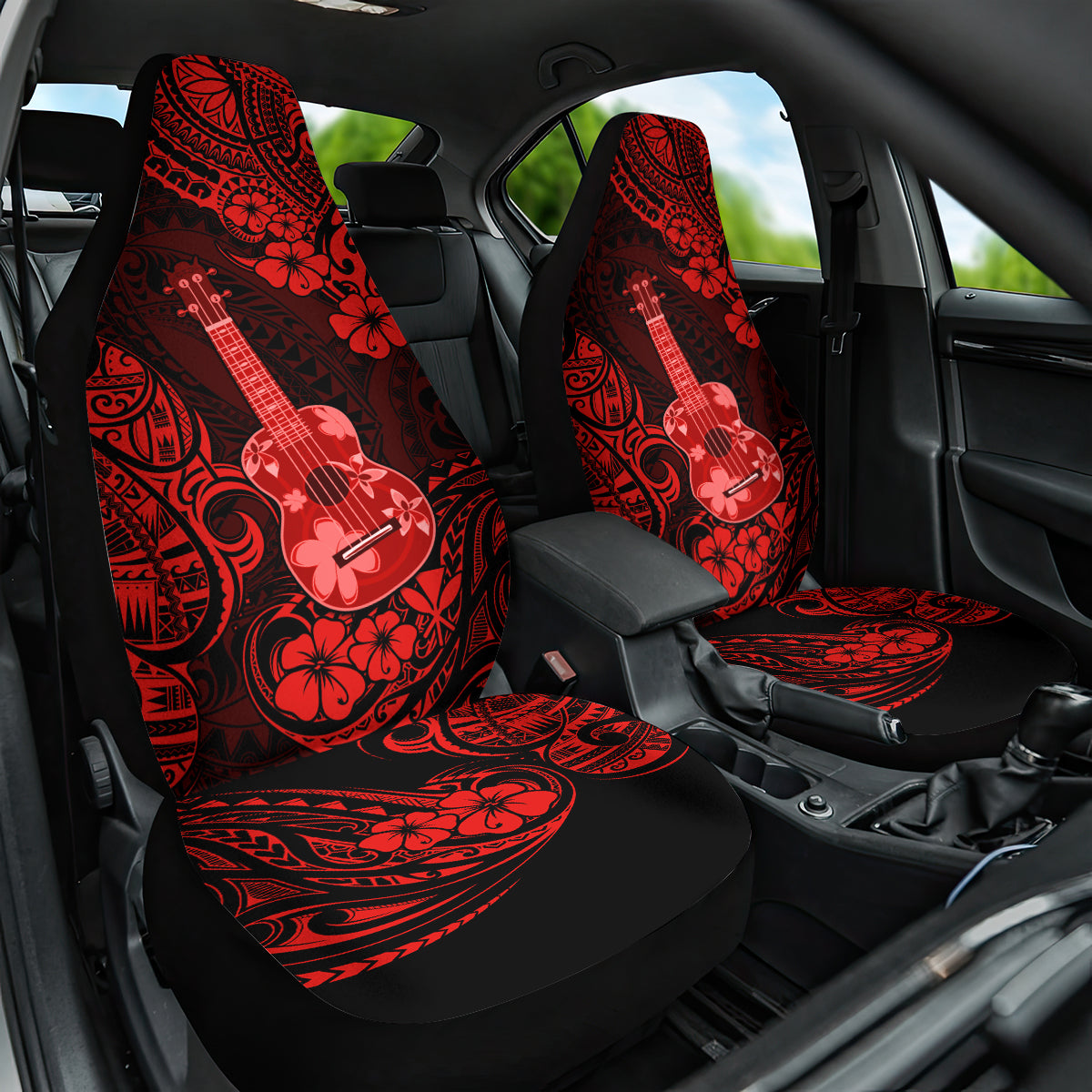 Hawaii Ukulele Car Seat Cover Polynesian Pattern Red Version - Wonder Print Shop