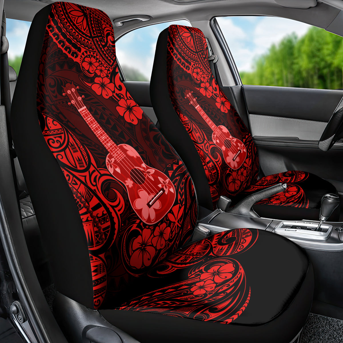 Hawaii Ukulele Car Seat Cover Polynesian Pattern Red Version - Wonder Print Shop