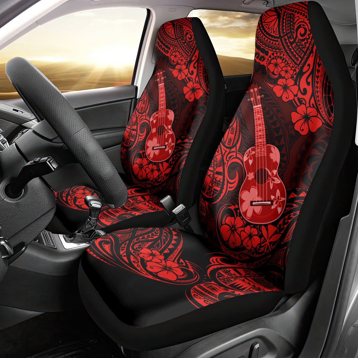 Hawaii Ukulele Car Seat Cover Polynesian Pattern Red Version - Wonder Print Shop