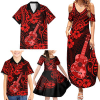 Hawaii Ukulele Family Matching Summer Maxi Dress and Hawaiian Shirt Polynesian Pattern Red Version - Wonder Print Shop