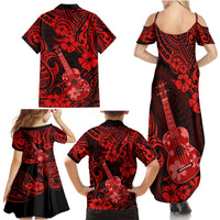 Hawaii Ukulele Family Matching Summer Maxi Dress and Hawaiian Shirt Polynesian Pattern Red Version - Wonder Print Shop