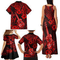 Hawaii Ukulele Family Matching Tank Maxi Dress and Hawaiian Shirt Polynesian Pattern Red Version - Wonder Print Shop