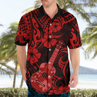 Hawaii Ukulele Hawaiian Shirt Polynesian Pattern Red Version - Wonder Print Shop