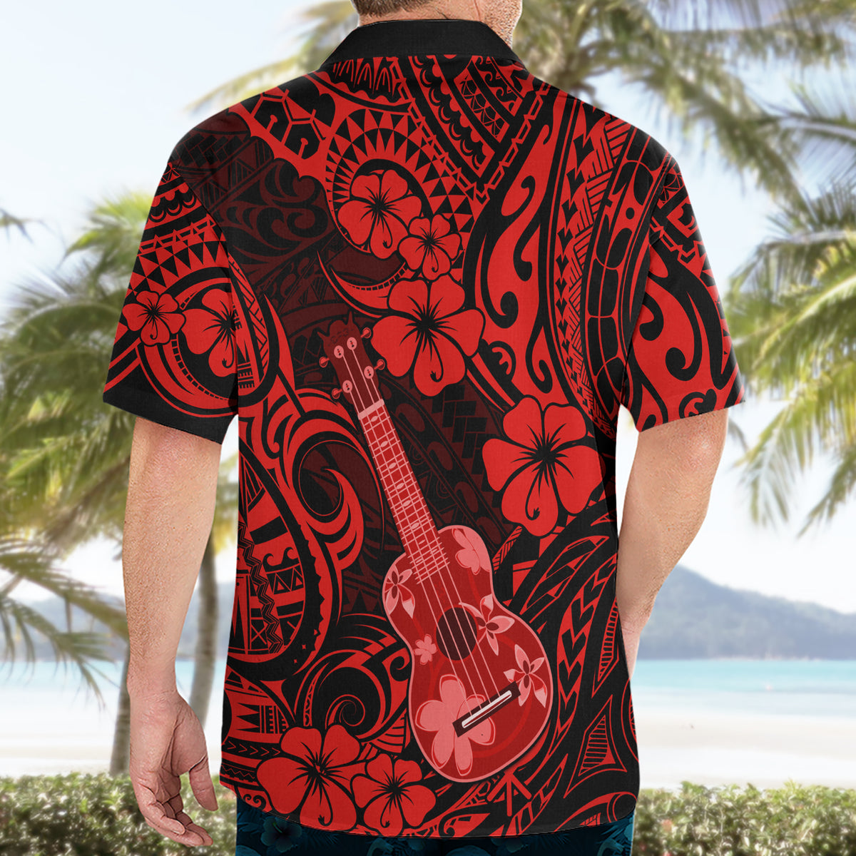 Hawaii Ukulele Hawaiian Shirt Polynesian Pattern Red Version - Wonder Print Shop