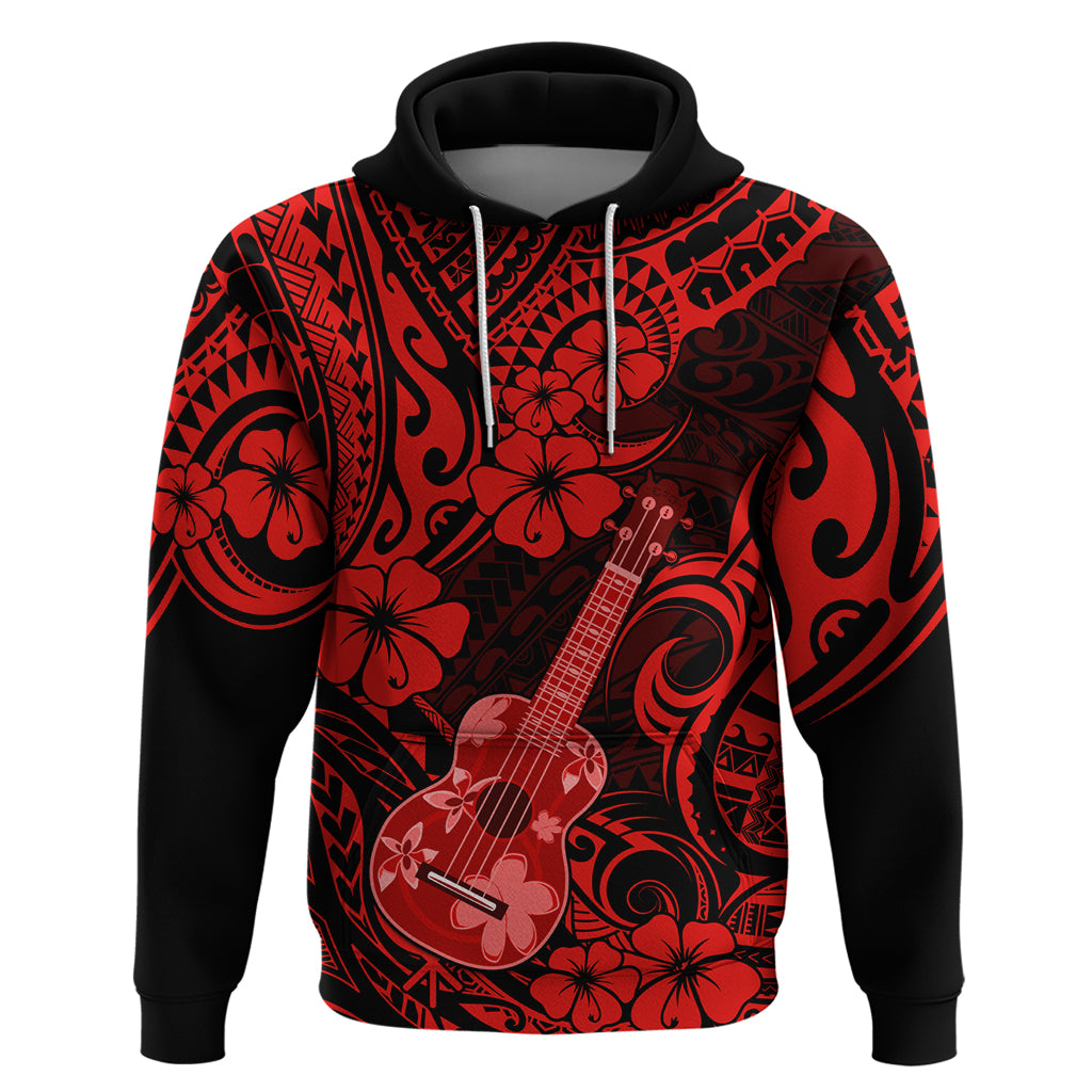 Hawaii Ukulele Hoodie Polynesian Pattern Red Version - Wonder Print Shop
