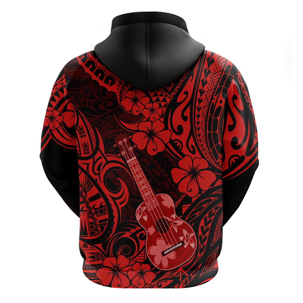 Hawaii Ukulele Hoodie Polynesian Pattern Red Version - Wonder Print Shop