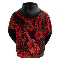 Hawaii Ukulele Hoodie Polynesian Pattern Red Version - Wonder Print Shop