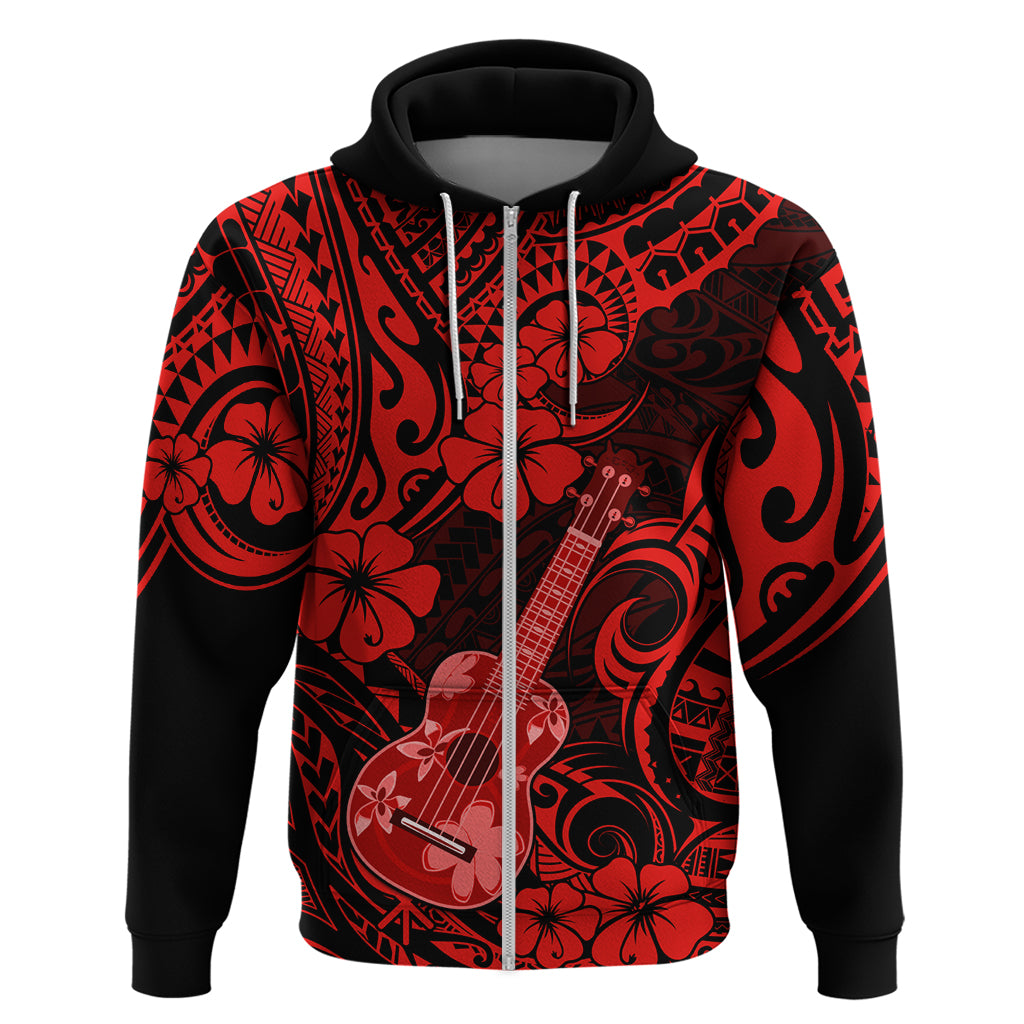 Hawaii Ukulele Hoodie Polynesian Pattern Red Version - Wonder Print Shop