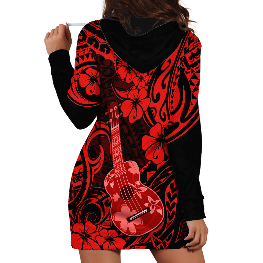 Hawaii Ukulele Hoodie Dress Polynesian Pattern Red Version - Wonder Print Shop