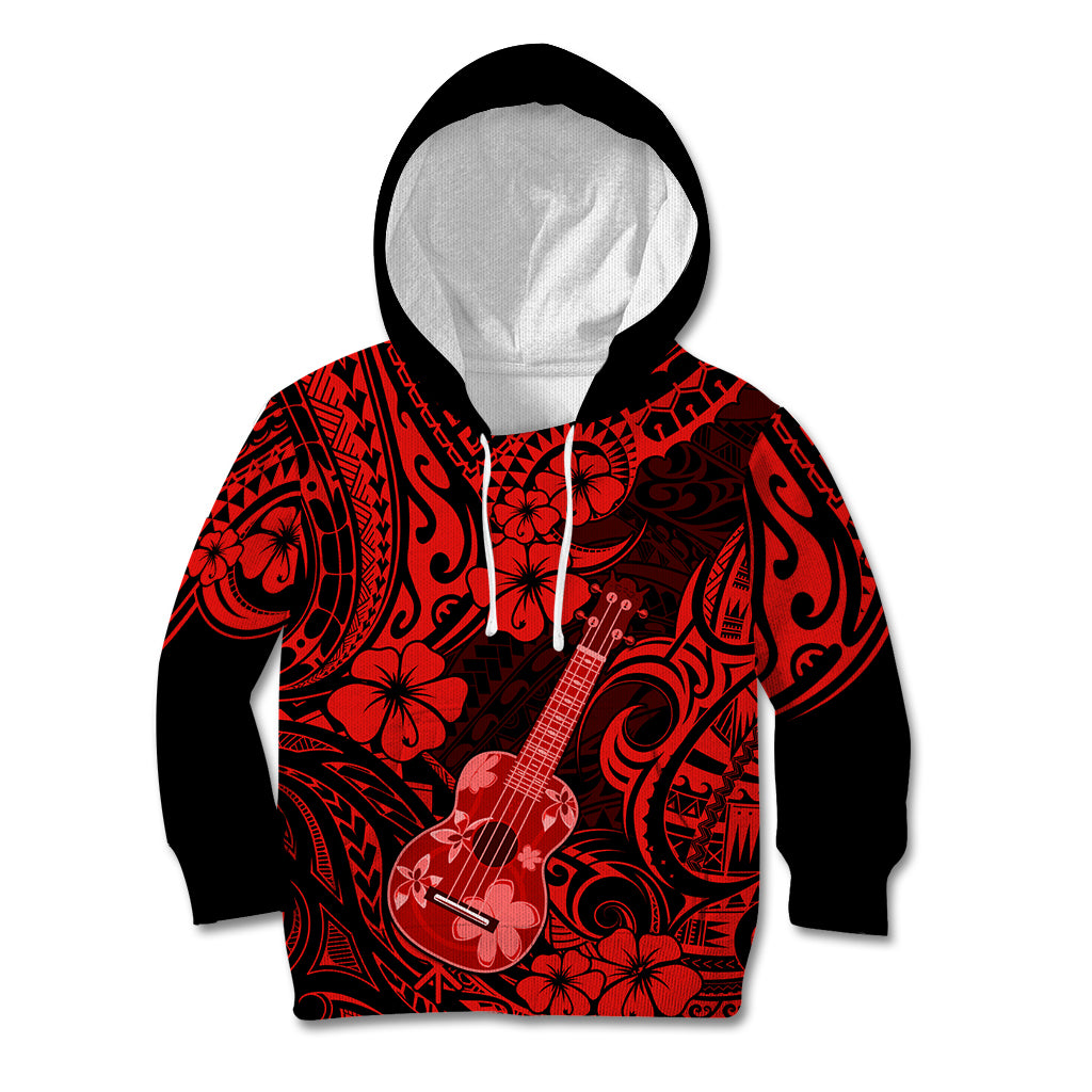 Hawaii Ukulele Kid Hoodie Polynesian Pattern Red Version - Wonder Print Shop