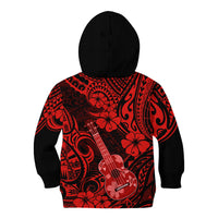 Hawaii Ukulele Kid Hoodie Polynesian Pattern Red Version - Wonder Print Shop