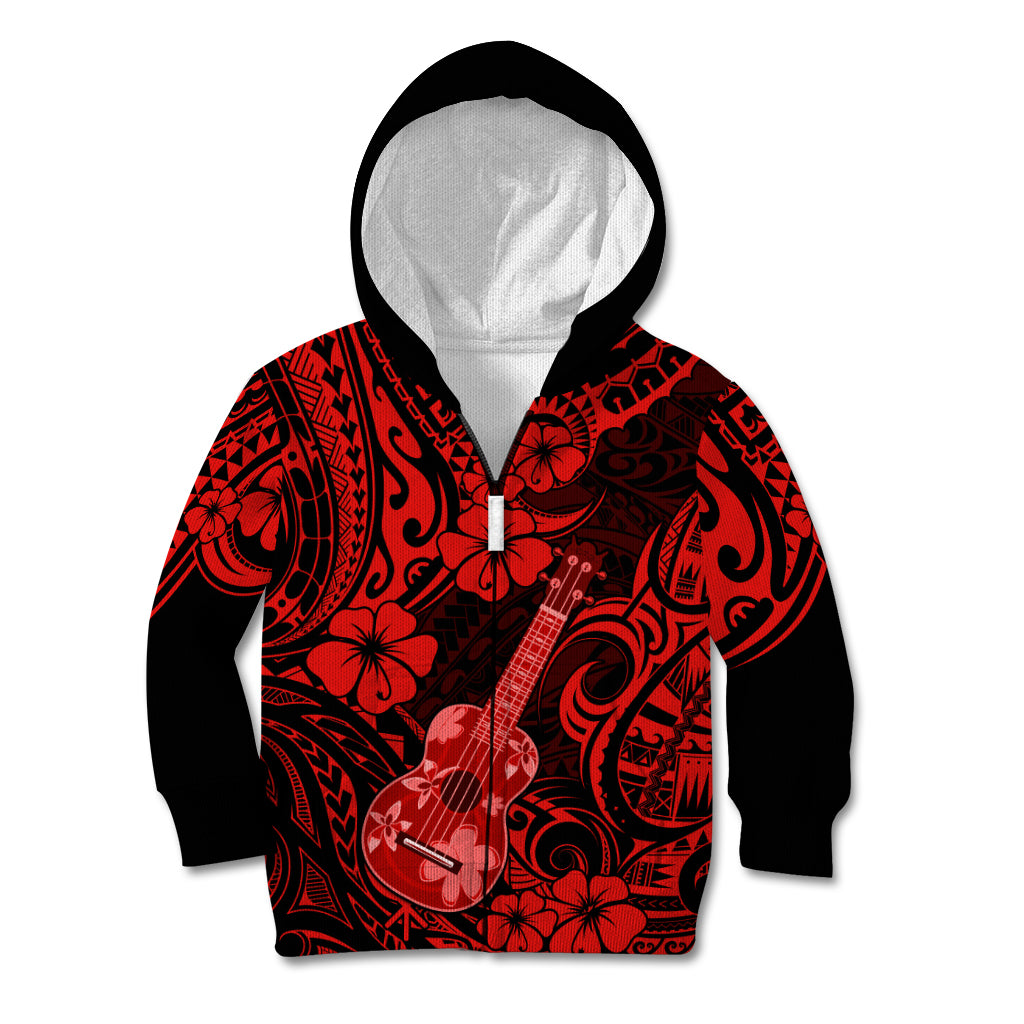 Hawaii Ukulele Kid Hoodie Polynesian Pattern Red Version - Wonder Print Shop