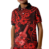 Hawaii Ukulele Kid Polo Shirt Polynesian Pattern Red Version - Wonder Print Shop