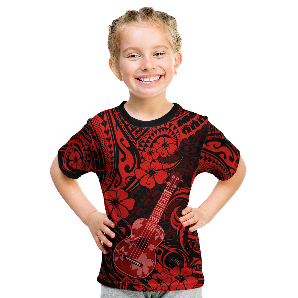 Hawaii Ukulele Kid T Shirt Polynesian Pattern Red Version - Wonder Print Shop