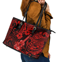 Hawaii Ukulele Leather Tote Bag Polynesian Pattern Red Version - Wonder Print Shop