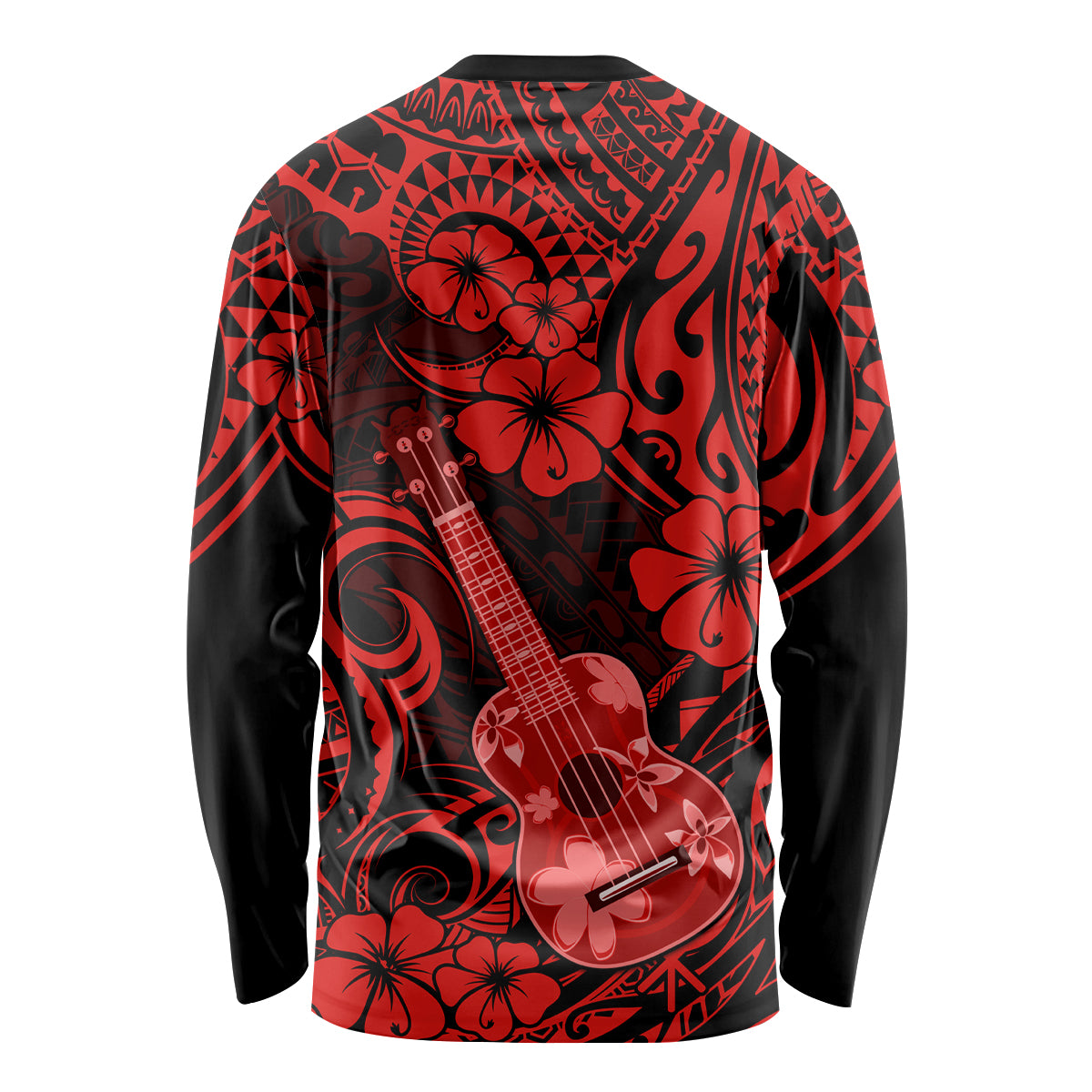 Hawaii Ukulele Long Sleeve Shirt Polynesian Pattern Red Version - Wonder Print Shop