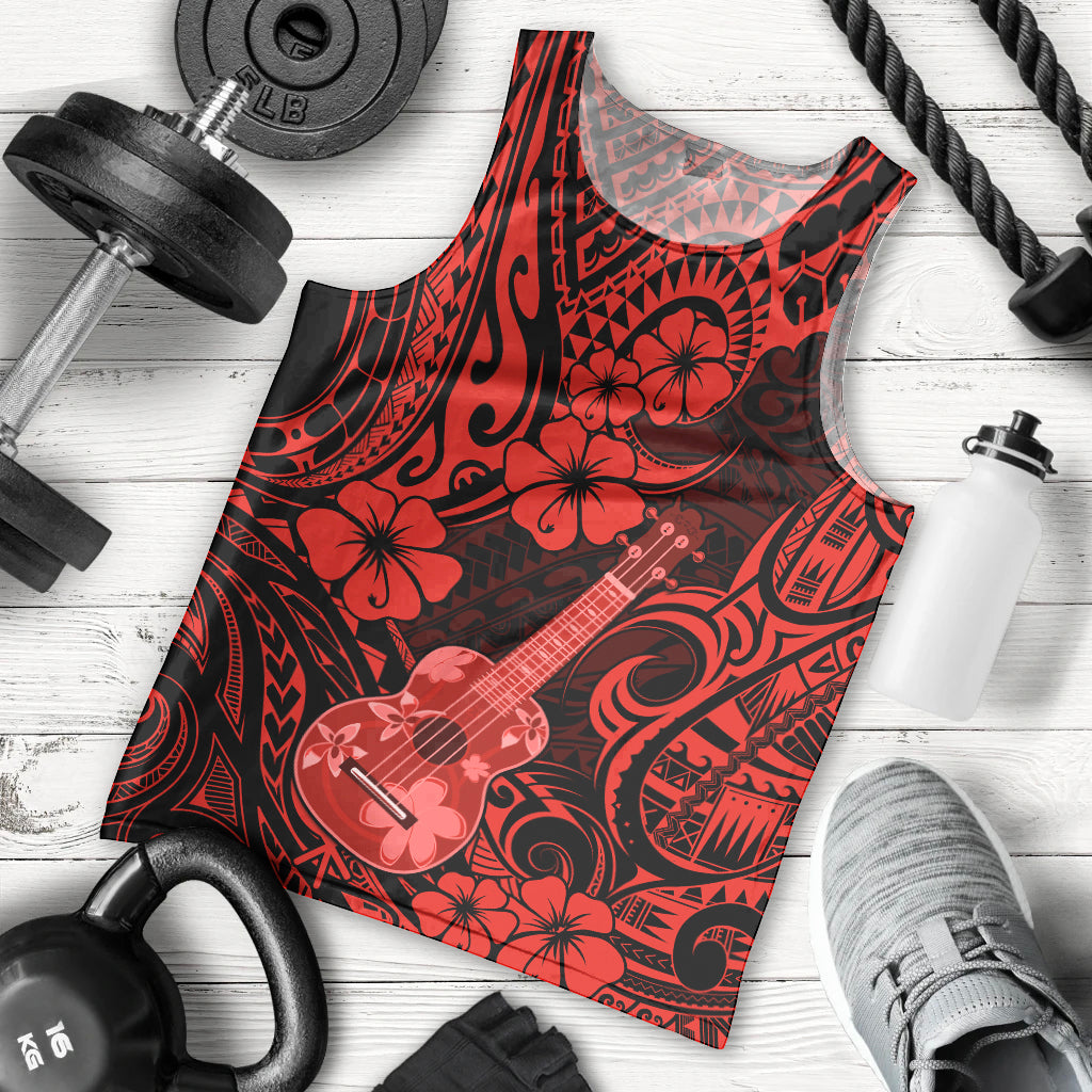 Hawaii Ukulele Men Tank Top Polynesian Pattern Red Version - Wonder Print Shop