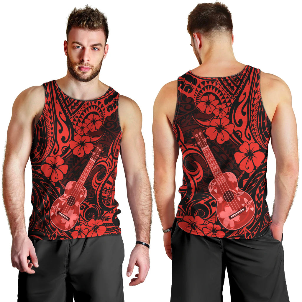 Hawaii Ukulele Men Tank Top Polynesian Pattern Red Version - Wonder Print Shop