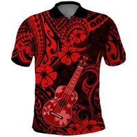 Hawaii Ukulele Polo Shirt Polynesian Pattern Red Version - Wonder Print Shop