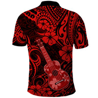 Hawaii Ukulele Polo Shirt Polynesian Pattern Red Version - Wonder Print Shop