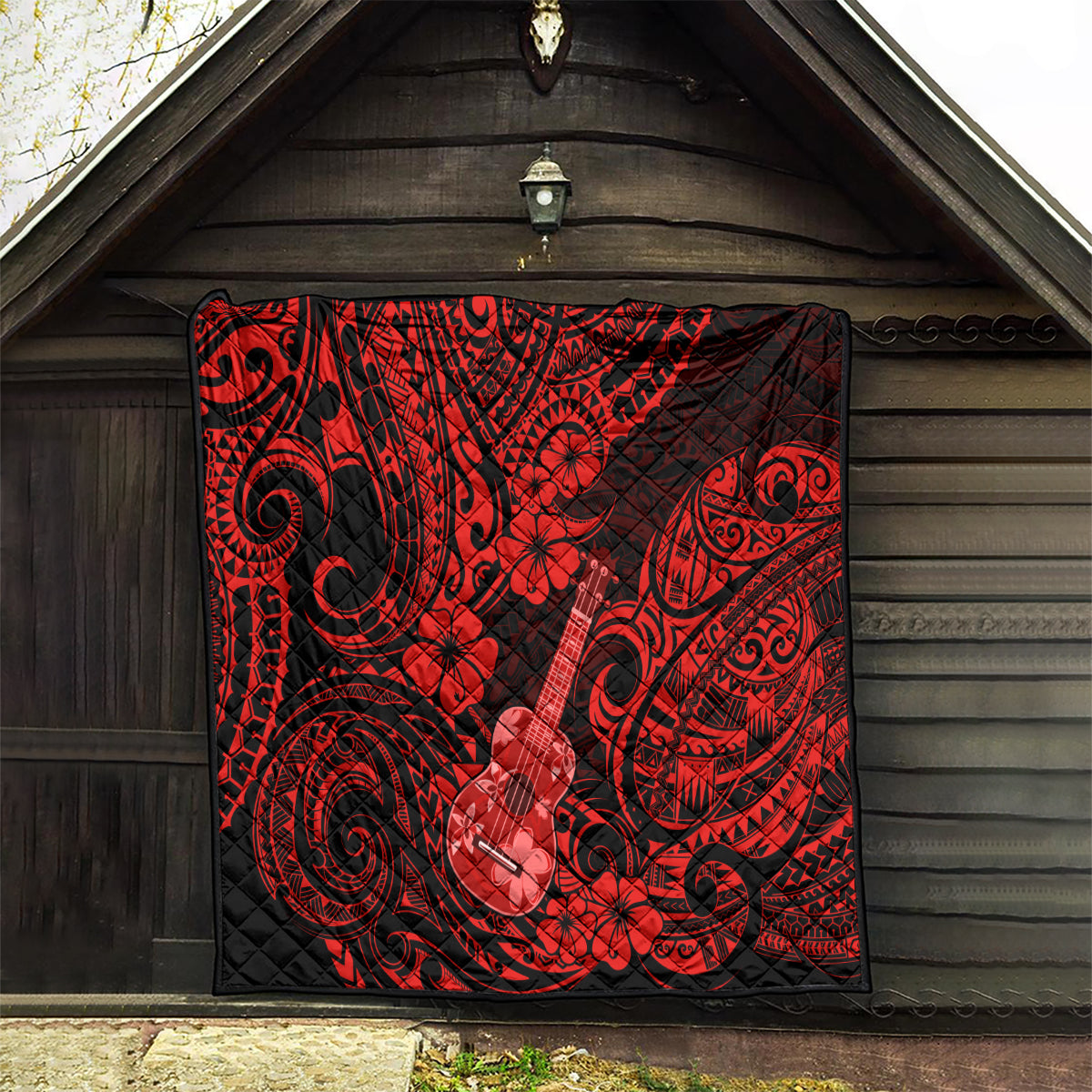 Hawaii Ukulele Quilt Polynesian Pattern Red Version - Wonder Print Shop