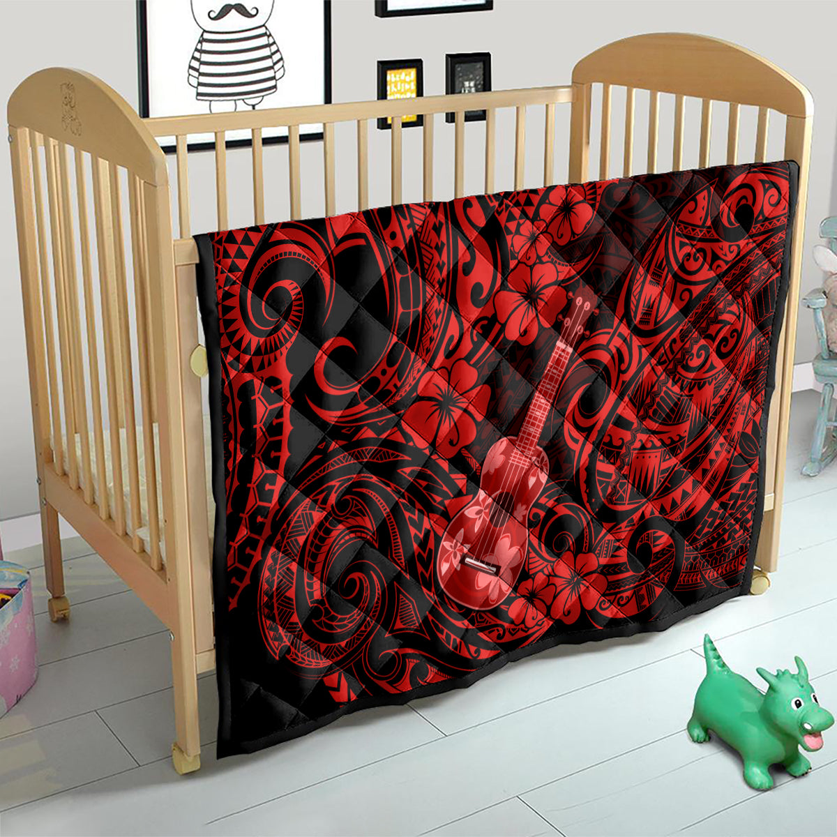 Hawaii Ukulele Quilt Polynesian Pattern Red Version - Wonder Print Shop