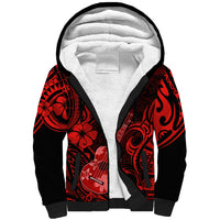 Hawaii Ukulele Sherpa Hoodie Polynesian Pattern Red Version - Wonder Print Shop