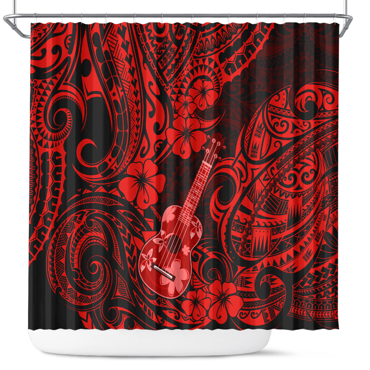 hawaii-ukulele-shower-curtain-polynesian-pattern-red-version