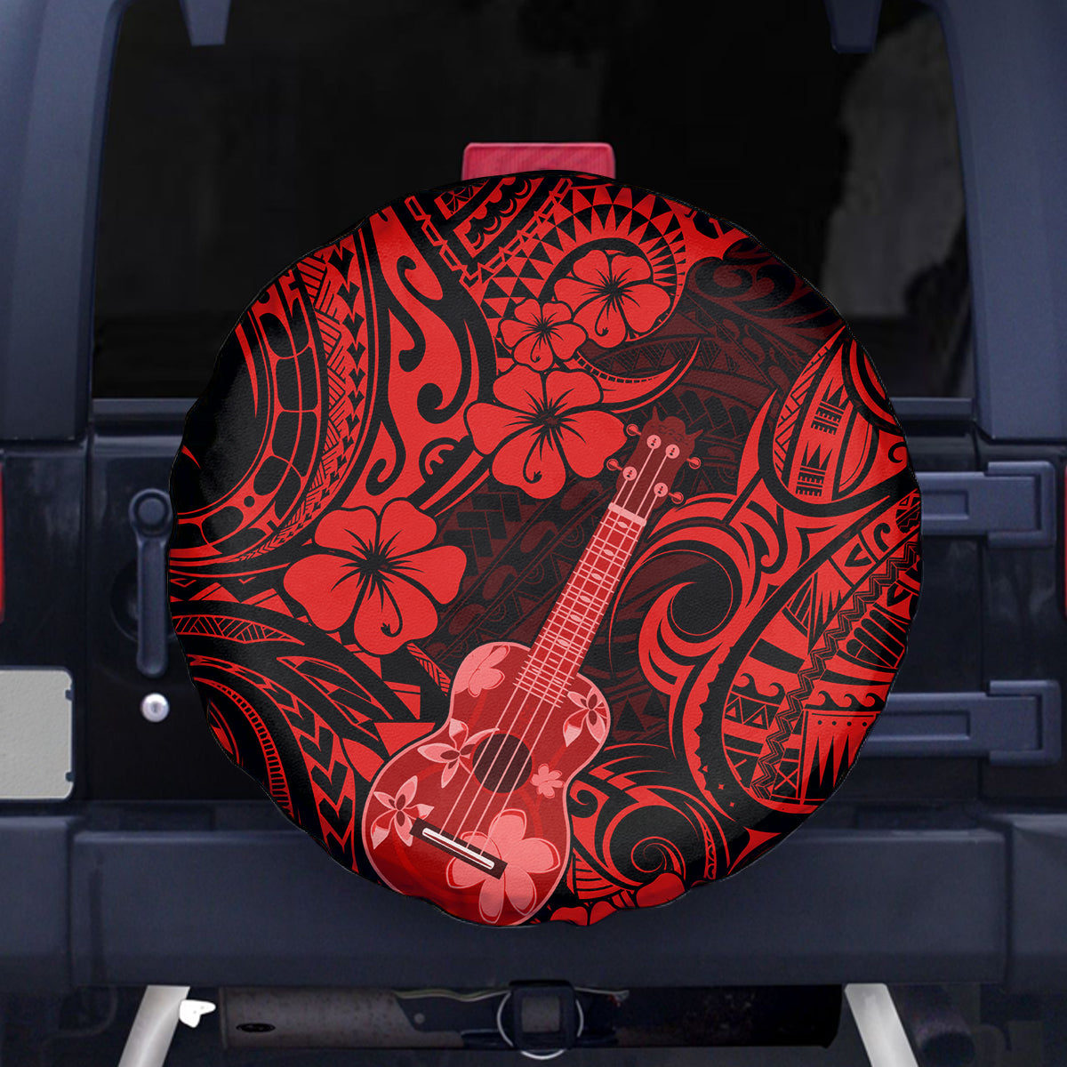Hawaii Ukulele Spare Tire Cover Polynesian Pattern Red Version - Wonder Print Shop