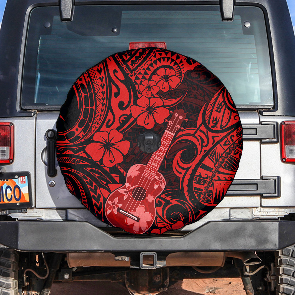 Hawaii Ukulele Spare Tire Cover Polynesian Pattern Red Version - Wonder Print Shop