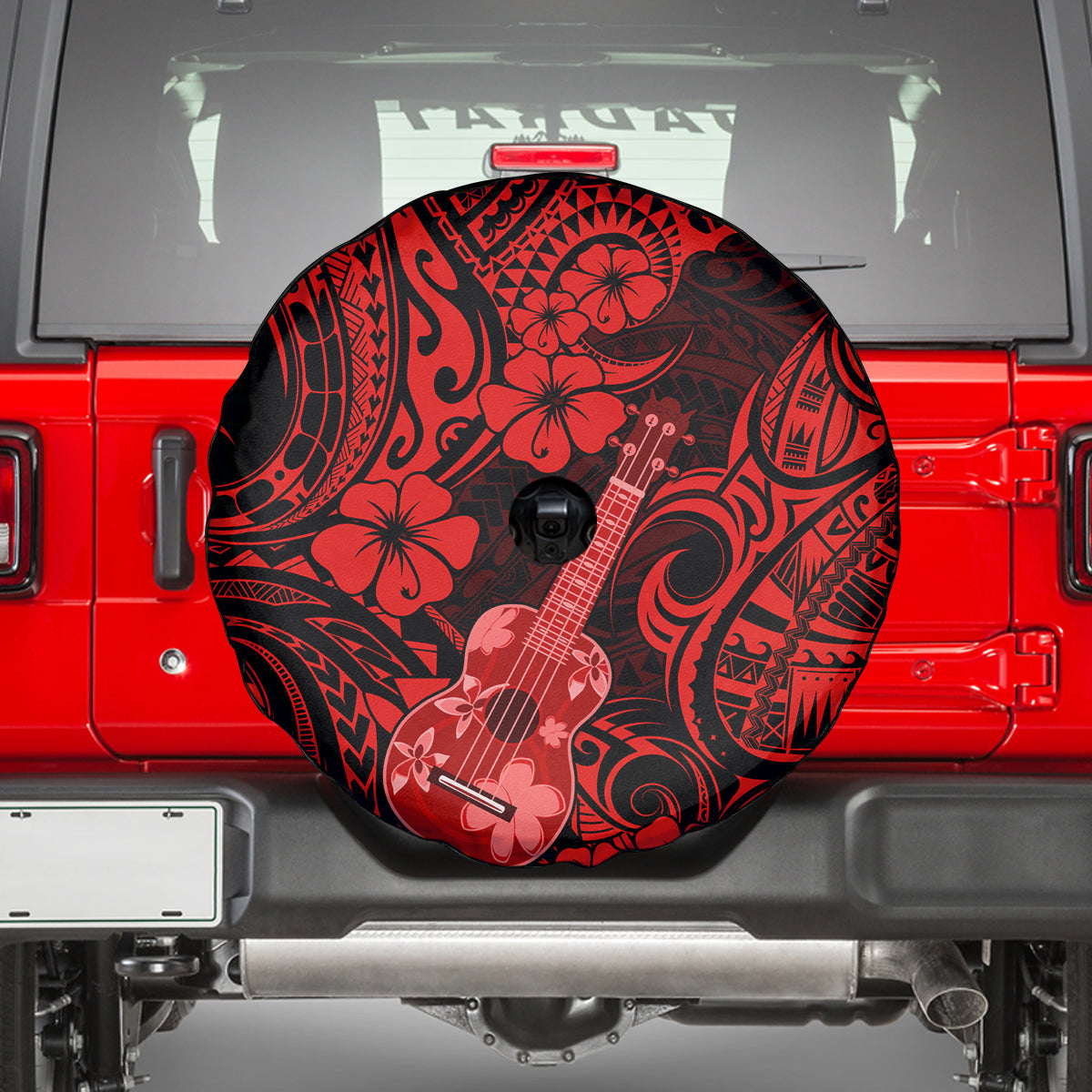 Hawaii Ukulele Spare Tire Cover Polynesian Pattern Red Version - Wonder Print Shop