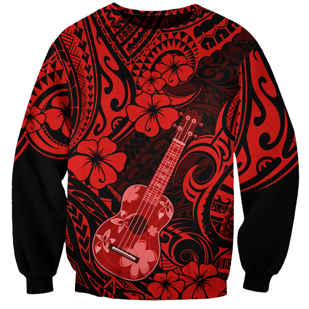 Hawaii Ukulele Sweatshirt Polynesian Pattern Red Version - Wonder Print Shop