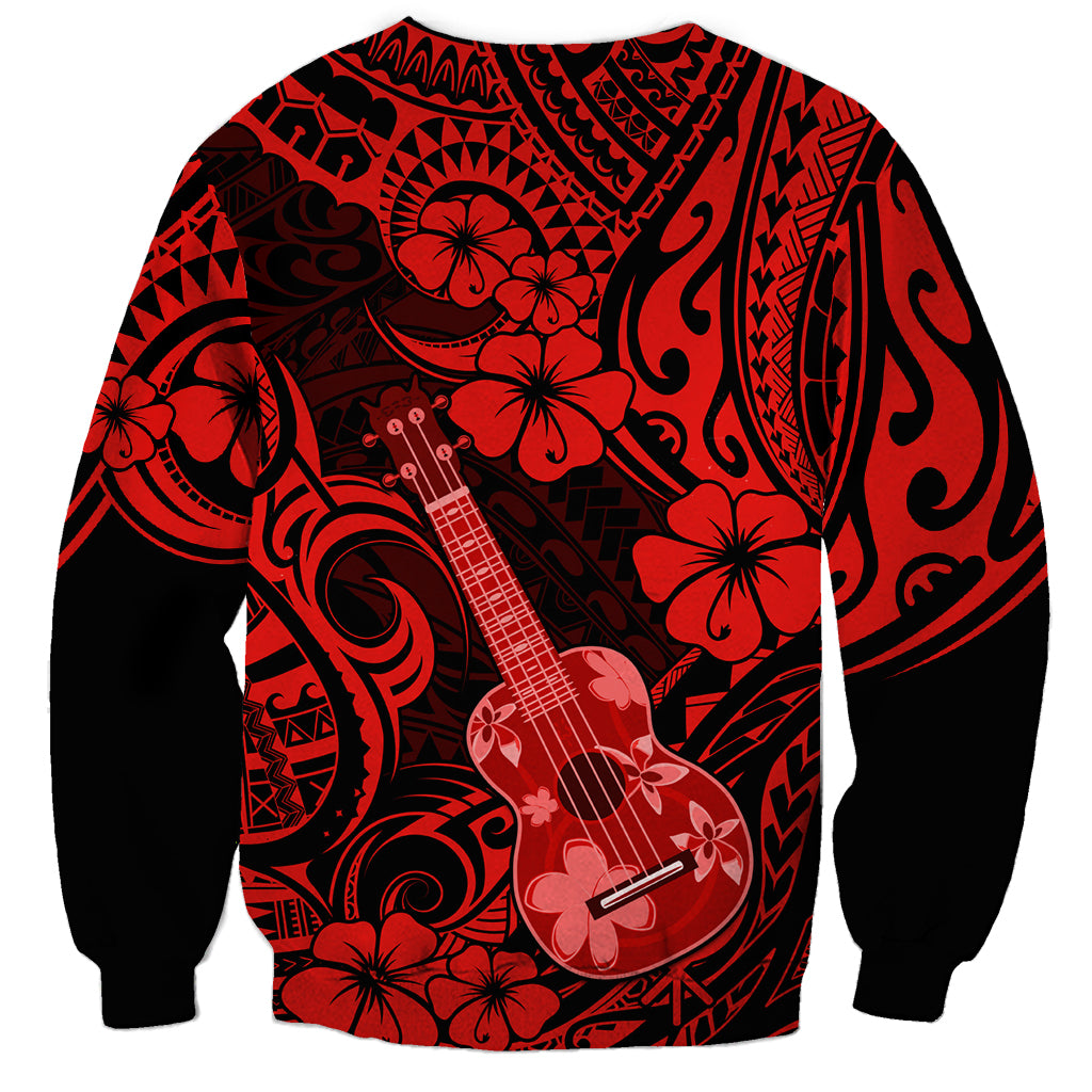 Hawaii Ukulele Sweatshirt Polynesian Pattern Red Version - Wonder Print Shop