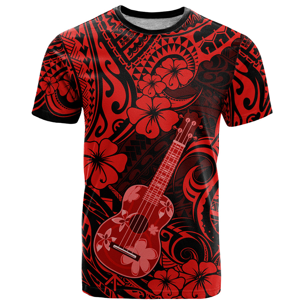 Hawaii Ukulele T Shirt Polynesian Pattern Red Version - Wonder Print Shop
