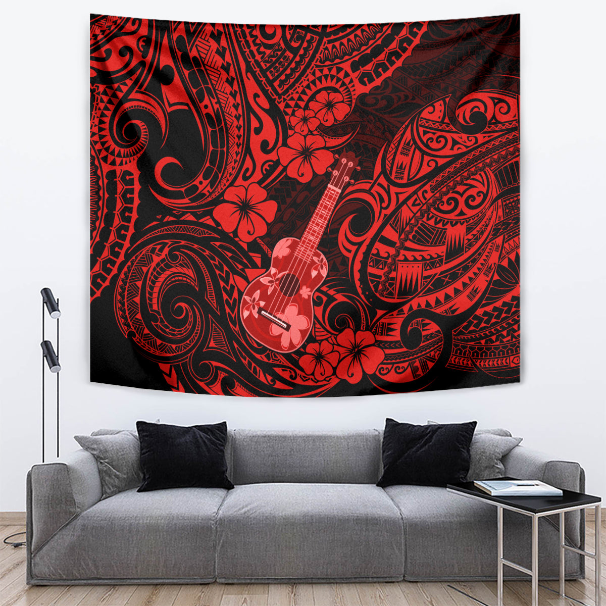 Hawaii Ukulele Tapestry Polynesian Pattern Red Version - Wonder Print Shop