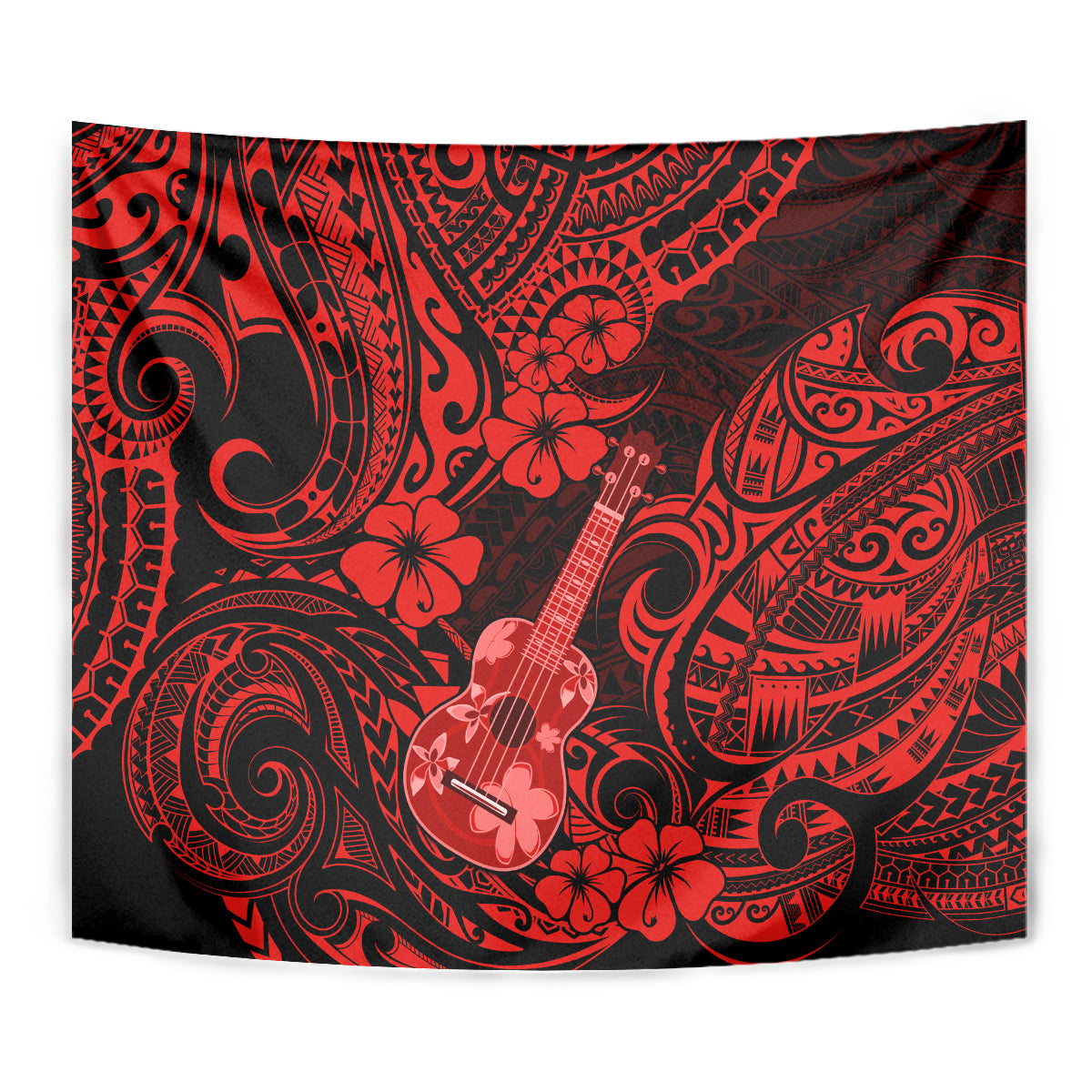 Hawaii Ukulele Tapestry Polynesian Pattern Red Version - Wonder Print Shop