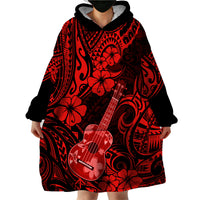 Hawaii Ukulele Wearable Blanket Hoodie Polynesian Pattern Red Version - Wonder Print Shop